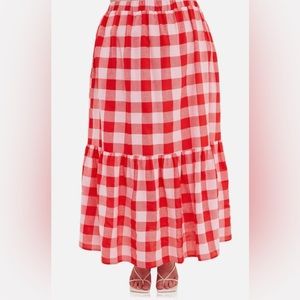 English Factory Red and Pink Tiered Gingham Skirt